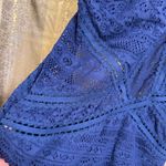 Becca Navy Blue Prairie Rose One Piece Crochet Halter Neck Swimsuit XL Photo 3