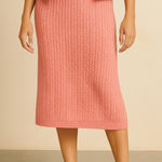 Visions Cable Knit Wool Angora Midi Skirt Pink Lambswool Made in UK Size Small Photo 0