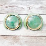 Vintage Clip On Earrings Light Green & Gold Tone Extra Large Statement Photo 5