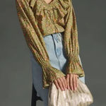 Anthropologie  The Frankie Raffia Clutch in Gold Bag Crossbody Chain Clutch Purse Photo 0