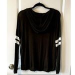 Pink republic  Women's Hooded Tunic Olive Green Striped Sleeve M Baseball Stretch Photo 3