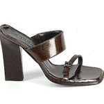 Gucci Vintage 90s Double Strap Brown Leather Block Heel Mule Sandals Photo 0