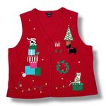 Westbound Vintage  Embroidered Pets Christmas V Neck Sweater Vest Red Large Photo 10