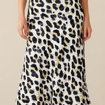 Wishlist Apparel Leopard Print Midi Skirt Satin Look Women's Size Small White Photo 0
