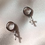 Boutique Silver Cross Huggie Earrings  Photo 0