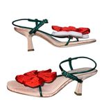 Loeffler Randall NEW NIB Frank Flower Appliqué Heeled Sandal Nude/Green/Red Photo 7