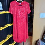 LuLaRoe  Carly Swing Red Metallic Silver Floral Dress Size Medium Oversized Photo 1