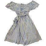 Anthropologie  Dress Boho XL Off Shoulder Blue White Gingham Tie Waist Cottage‎ Photo 0