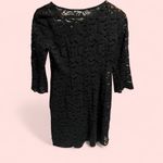 Cute black lace scalloped hem party mini dress lined 3/4 sleeve holiday club NYE Photo 2