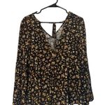 Altar'd State Black & Yellow Floral V-Neck Bell Long Sleeve Blouse Women Sz S Photo 1