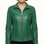 Bradley Bayou Genuine Leather Jacket Green Zip Moto Style XS NWT Photo 0