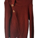 Panhandle  Western Rust Red Button‎ Cowl Neck Knit Sweater Medium Cowboy Chunky Photo 0