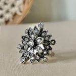 Boutique Silver Floral Rhinestone Statement Blooming Ring “Sophesia” Femme Classic Cocktail Jewelry Photo 3