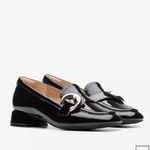 Clarks DAISS 30 TRIM BLACK PATENT Leather Heeled Loafers Professional Shoes 9 Photo 2