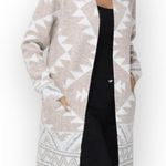 Frye  Women's The Cozy Cardigan Sweater Tan Size Large Aztec Print Photo 0