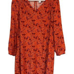 Old Navy  Boho Floral Mini Dress Orange Pink Long Sleeve Small Photo 0
