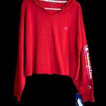 Champion  New With Tags Slightly Cropped Raw Hem Red Hoodie Sweatshirt Photo 7