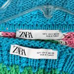 ZARA Cardigan Top Set Sweater Crochet Knit Blue Pink Striped Casual Colorful XS Photo 7