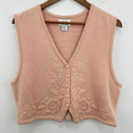 Cricket Lane Petites Vintage Pink Peach Knit Vest‎ Embellished Floral Grannycore Size M Photo 0