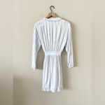 Eileen West EcoVero Pale Stripe Short Wrap Robe in Light Blue and White Photo 5
