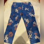 Floral Blue Cotton/Linen Pants Size waist 34 length 33. Photo 0
