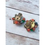 Vintage Clip On Earrings Green, Orange, Gold Tone, Red Cluster Stamped Germany Photo 3