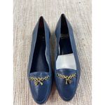 Bass Delta Navy Blue Leather Loafer Flats Women's 8.5 N Gold Chain Tassel Accent Photo 3