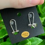 NEW Black & Silver Flower Earrings w/ Rhinestone for Pierced Ears Photo 3