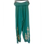 Sundance  Teal Spice Route Embroidered Wide‎ Leg Pants Elastic Waist Size Large Photo 1