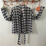 Elegant Women's Houndstooth Button Down Shirt Black Size M Photo 4