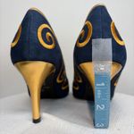 Ashro Navy Blue Suede Pointed Toe Pumps Gold Embroidery Size 9(B106) Photo 7