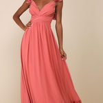 Lulus NWT  Soiree Celebration Rusty Rose Ruffled Lace-Up Maxi Dress Bridesmaid S Photo 0