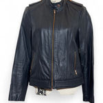 Apt. 9  Black Leather Jacket with‎ Stand-Up Collar and Fitted Silhouette Photo 0