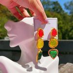 Noir gold tone big beads drops red yellow green earrings Photo 0