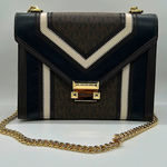 Michael Kors Authentic MK Logo Brown Leather Crossbody Purse Bag With Gold Chain Photo 0