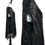 Free People Bohemian Gypsy Witchy Beaded Aston Dress Black Small Sheer Bells Photo 7