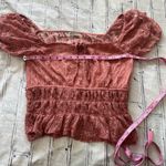 Iris  Lace Peplum Blouse Women’s L Dusty Rose Sheer Puff Sleeve Romantic Top Photo 11