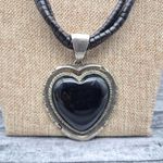None Multi Strand Bead Necklace Silver Tone Black Large Heart Pendant Whimsigoth Photo 4