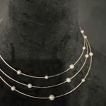 ✨3 Strand Floating Pearl Sterling Silver Choker Necklace 16” Photo 2