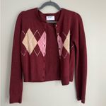 Old Navy  Burgundy Argyle Cardigan Sweater Photo 2