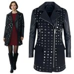 Nour Hammour Shearling Leather Studded Long Jacket Coat Black Size 36/ XS Photo 1