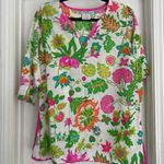 Gretchen Scott Split Neck Tunic Floral Multicolor Bright Beachy Pink Size M Photo 0