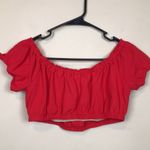 J.Crew NWT  Women’s Red Keyhole Bow Puff Sleeve Elasticized Neckline Crop Blouse Photo 3
