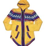 Vtg Y2K Handmade Sz Small Full Zip Hooded Mexican Poncho Boho Sweater Multicolor Yellow Photo 0
