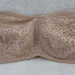 Wacoal 34DD Nude Beige Lace Strapless Bra Rose Floral Pattern Padded Photo 0