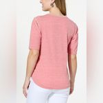 Democracy  embroidered scoop neck Women's red heather ruffle short sleeve XL Top Photo 1