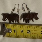 Vintage Zebra Dangle Earrings Hand Carved Painted Wooden African Handmade Brown Photo 2