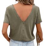 SheIn Lune Solid Button Back Short Sleeve Tee Army Green Medium Photo 7