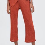 ZARA  Trafaluc Ribbed Cropped Wide leg Pull On Pants Leggings Rust Orange‎ Small Photo 0