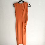 Evereve Zoe Strong Shoulder Orange Stretch Midi Dress Sz Small Photo 4